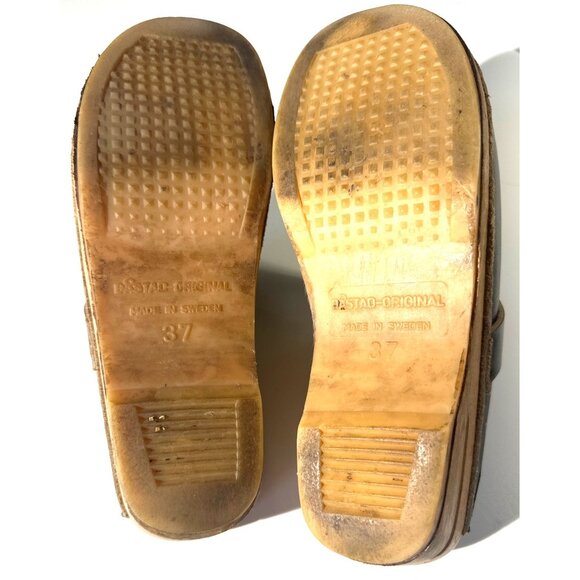 Handmade Swedish Black Leather Clogs With Hand-Painted Flowers Wood Sole Size 37 - Picture 3 of 16